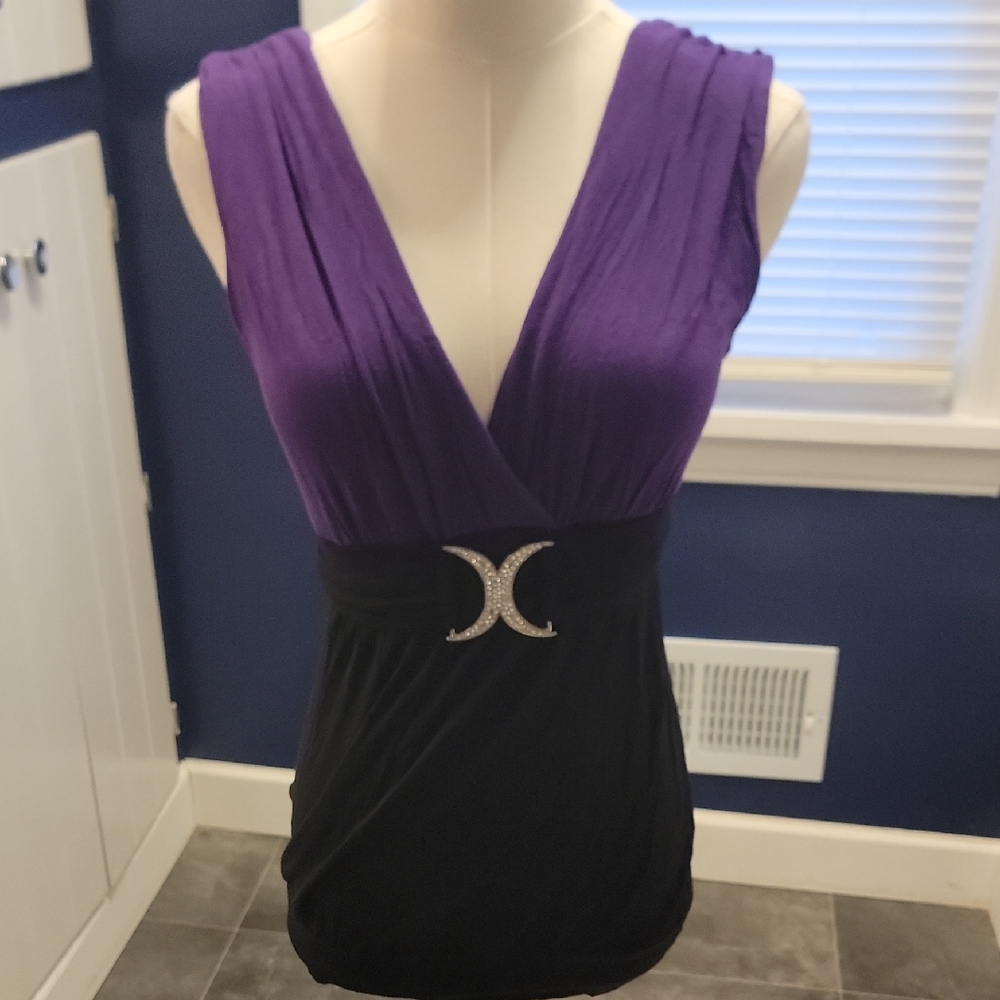 Purple and Black Sleeveless Blouse